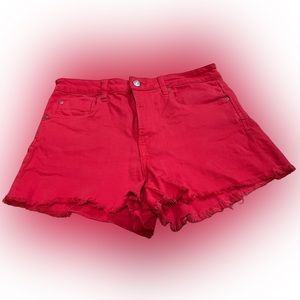 Blue Ridge frayed red jean shorts